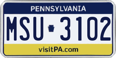 PA license plate MSU3102