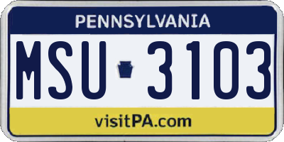 PA license plate MSU3103