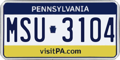 PA license plate MSU3104