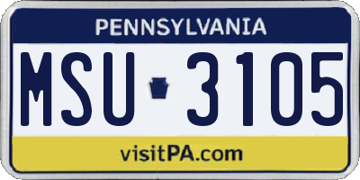 PA license plate MSU3105