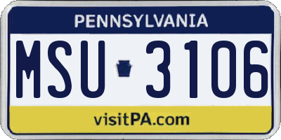 PA license plate MSU3106