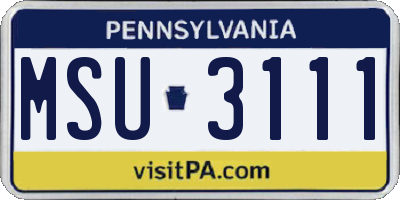 PA license plate MSU3111