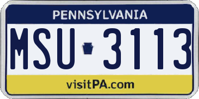 PA license plate MSU3113