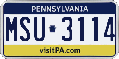 PA license plate MSU3114