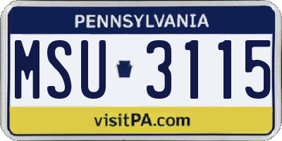 PA license plate MSU3115