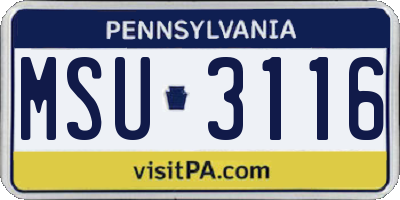 PA license plate MSU3116