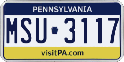 PA license plate MSU3117