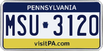 PA license plate MSU3120