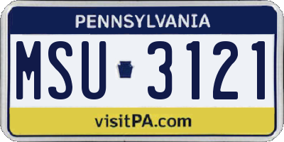 PA license plate MSU3121