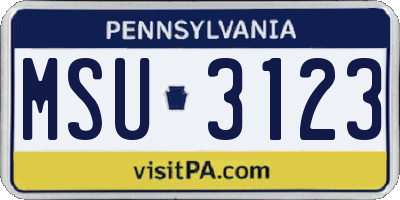 PA license plate MSU3123
