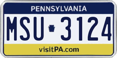 PA license plate MSU3124