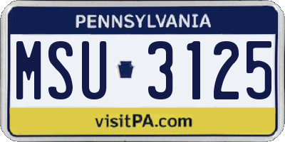 PA license plate MSU3125