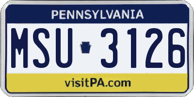 PA license plate MSU3126