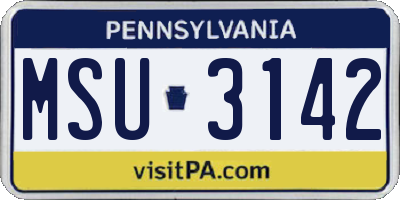 PA license plate MSU3142