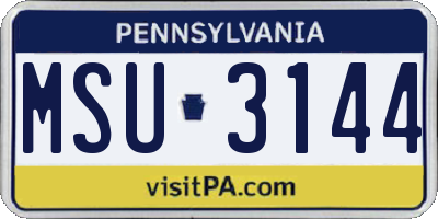 PA license plate MSU3144
