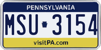 PA license plate MSU3154