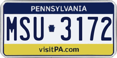 PA license plate MSU3172