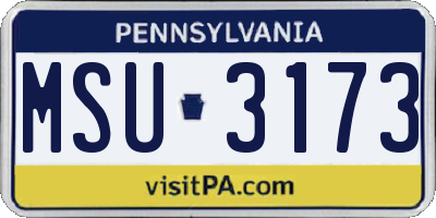 PA license plate MSU3173