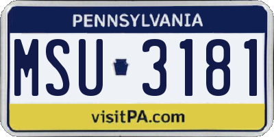 PA license plate MSU3181