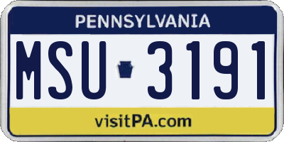 PA license plate MSU3191