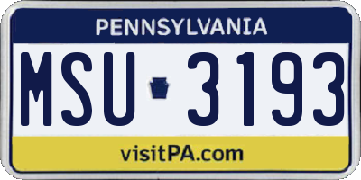 PA license plate MSU3193