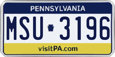 PA license plate MSU3196