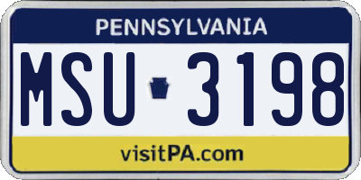 PA license plate MSU3198
