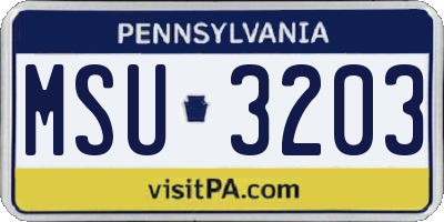 PA license plate MSU3203