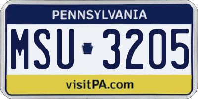 PA license plate MSU3205