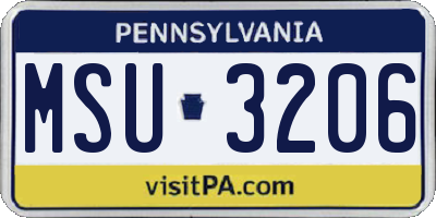 PA license plate MSU3206
