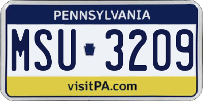 PA license plate MSU3209