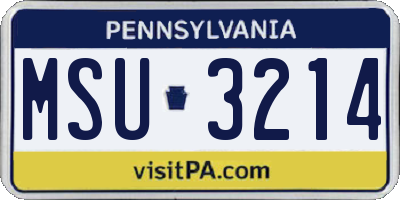 PA license plate MSU3214