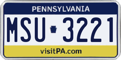 PA license plate MSU3221
