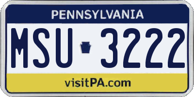 PA license plate MSU3222