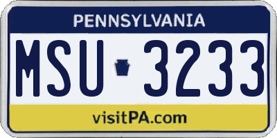 PA license plate MSU3233