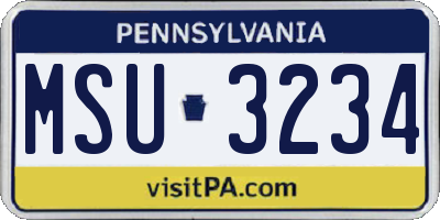 PA license plate MSU3234