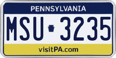 PA license plate MSU3235