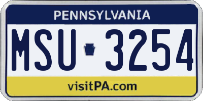 PA license plate MSU3254