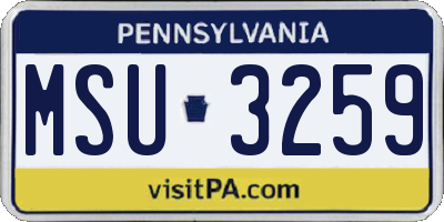 PA license plate MSU3259