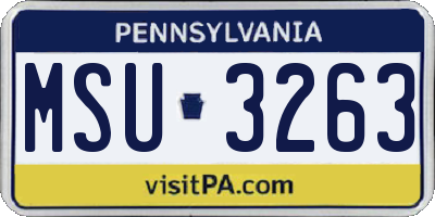 PA license plate MSU3263