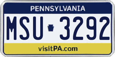 PA license plate MSU3292