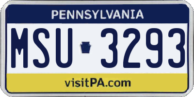 PA license plate MSU3293