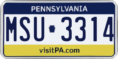 PA license plate MSU3314