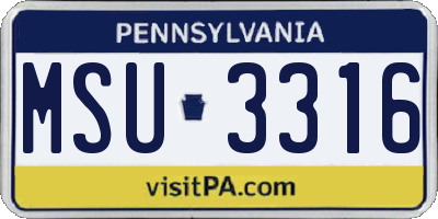 PA license plate MSU3316