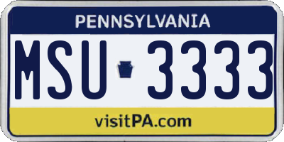 PA license plate MSU3333