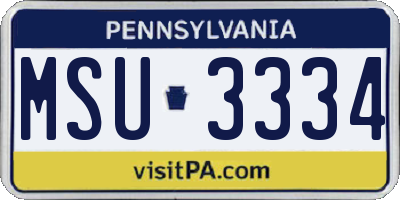 PA license plate MSU3334