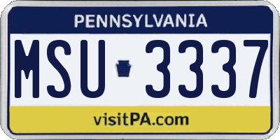 PA license plate MSU3337