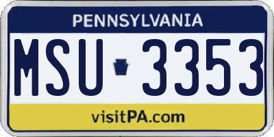 PA license plate MSU3353