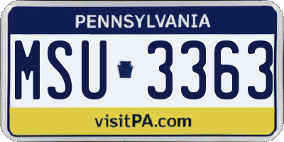 PA license plate MSU3363