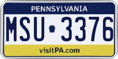 PA license plate MSU3376